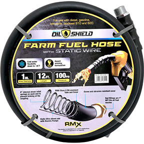 OilShield 1in x 12ft Rubber Farm Fuel Transfer Hose with Static Wire OSFHONE12