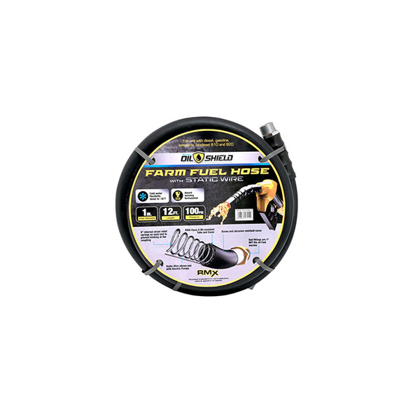OilShield 1in x 12ft Rubber Farm Fuel Transfer Hose with Static Wire OSFHONE12