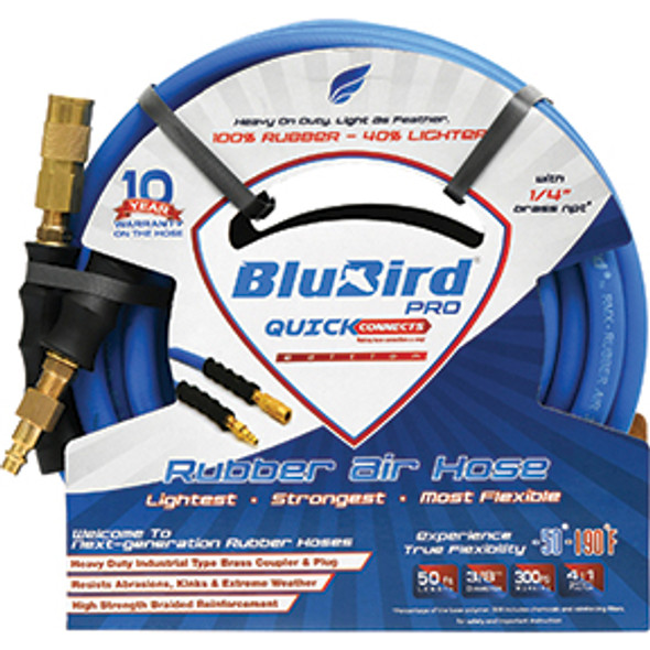 BluBird Rubber Air Hose Assembly 3/8in x 50ft w/ Quick Connects BB3850-QC