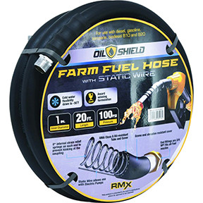 OilShield 1in x 20ft Rubber Farm Fuel Transfer Hose with Static Wire OSFHONE20