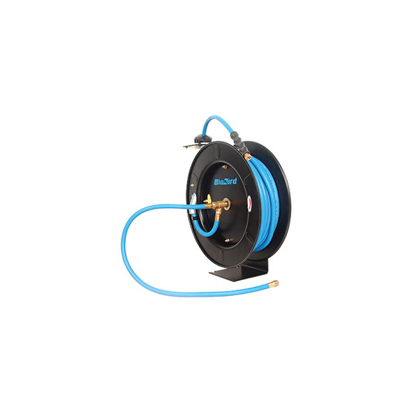 BluBird 3/8 in x 50 ft Rubber Air Hose Reel Single Arm w/ 3 ft Lead-In Hose BBR3850