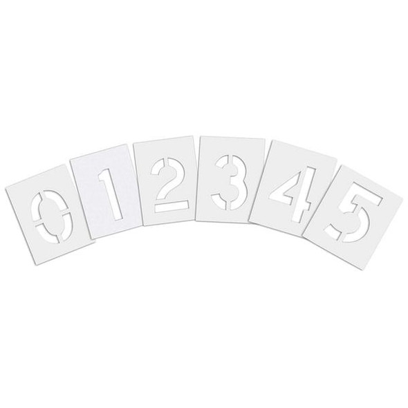 Pavement Stencil, Number Set, 0 Thru 9, Blanks, 4 in Character Height, Highway Gothic Font, Clear