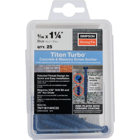 Titen Turbo 25 3/16x1-1/4 Hex Screw TNT18114HC25