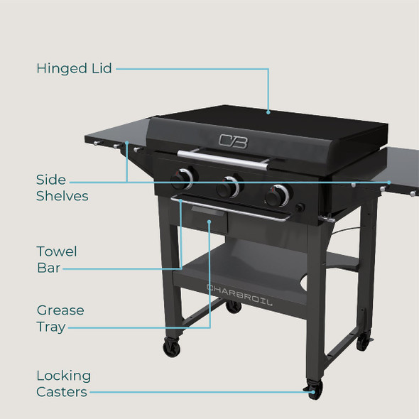 Char-Broil 28 In. XL Performance Series Propane Gas Griddle with Cart 3 Burner Flat Top Grill, Black