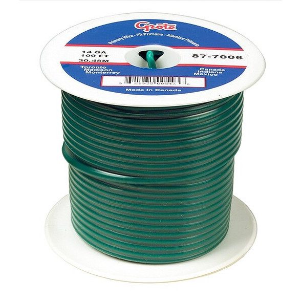 Primary Wire, GPT, 20 AWG, 1C C, Green, PVC, Stranded, 60V, 100 ft.
