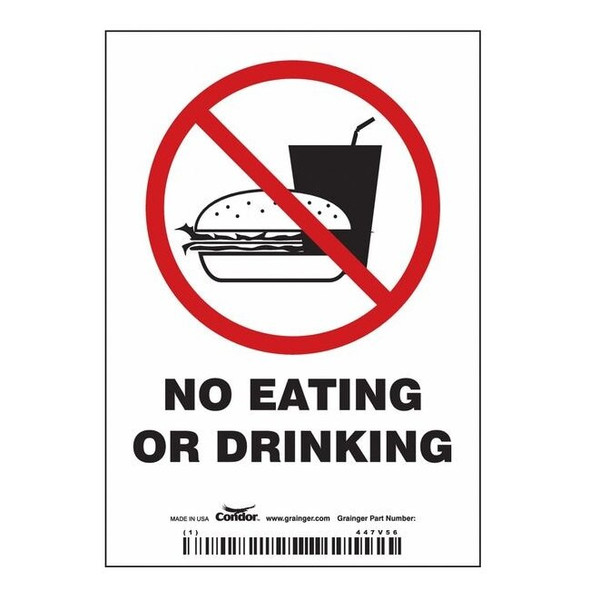 Condor No Eating Or Drinking, Vinyl, 5 in x 3 1/2 in, Adhesive 447V56