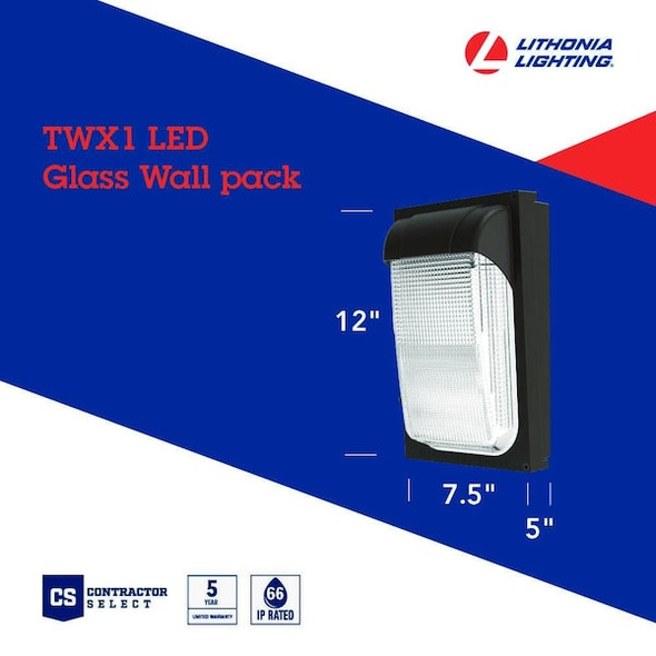 Lithonia Lighting Wall Pack,LED,2950 lm,22 W,5000 K TWX1 LED ALO 50K MVOLT DDBTXD Lithonia Lighting Wall Pack,LED,2950 lm,22 W,5000 K TWX1 LED ALO 50K MVOLT DDBTXD