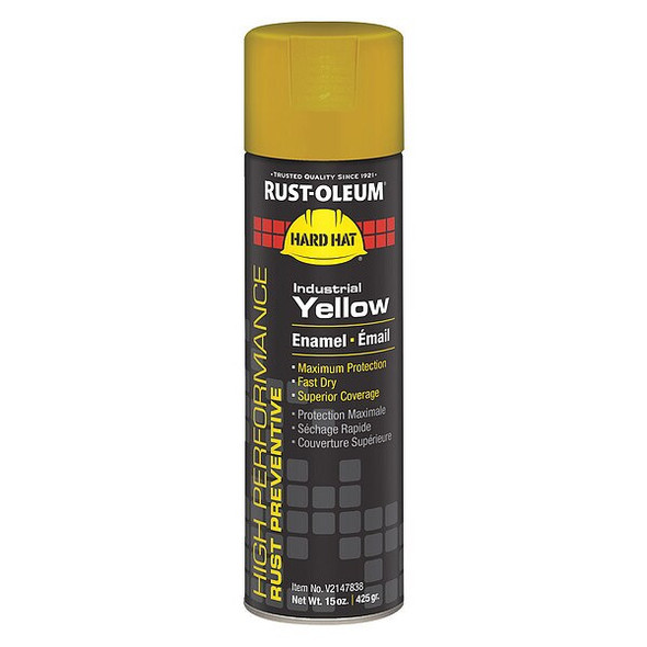 Rust Preventative Spray Paint, Industrial Yellow, Gloss, Solvent, 15 oz.