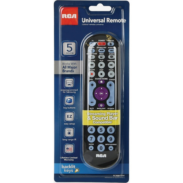 RCA 5-Device Universal Black Big Button Remote Control RCRBB05BHEV 555188