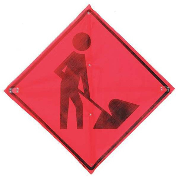 Workers Ahead Traffic Sign, 36 in W, 36 in H, Polyester, PVC, Orange