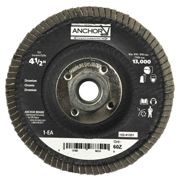 Abrasive Flap Disc, 4-1/2 in, 60 Grit, 5/8 in - 11 Arbor, 13,000 rpm, Angled