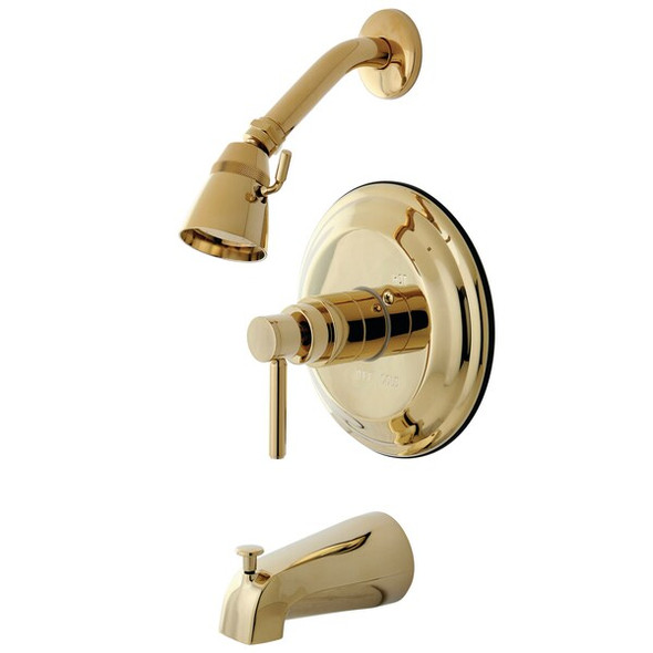 Tub and Shower Faucet, Standard, 3, Wall Mount, Polished Brass