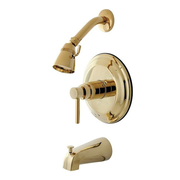 Tub and Shower Faucet, Standard, 3, Wall Mount, Polished Brass