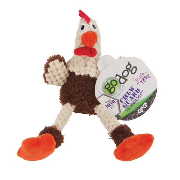 goDog Checkers Just For Me Mini Brown Skinny Rooster Squeaky Plush Dog Toy