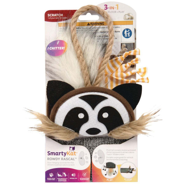 SmartyKat Rowdy Rascal Cat Scratcher & Plush Sound Cat Toy 09183-99997-024