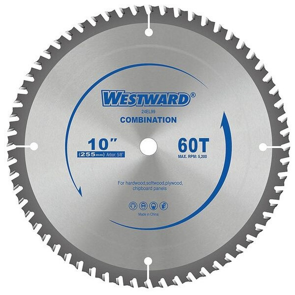 Westward 10",60-Teeth Circular Saw Blade 24EL99