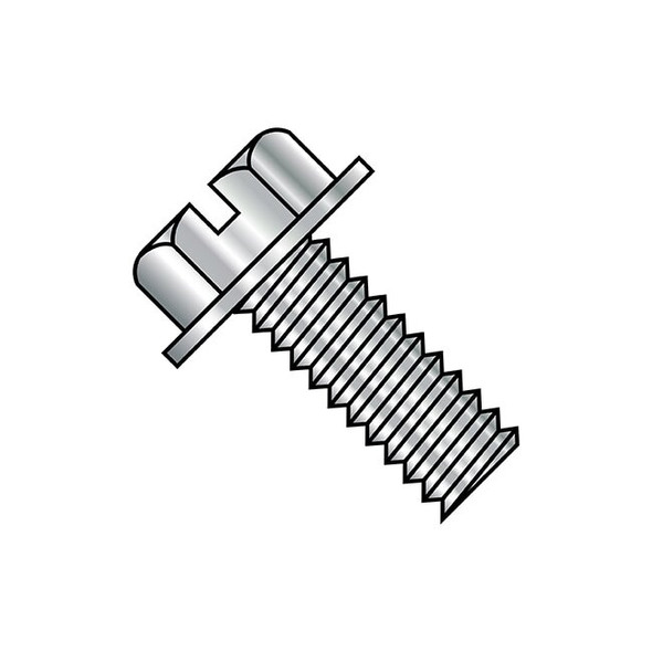 #10-24 x 3/8 in Slotted Hex Machine Screw, Plain Steel, 4000 PK