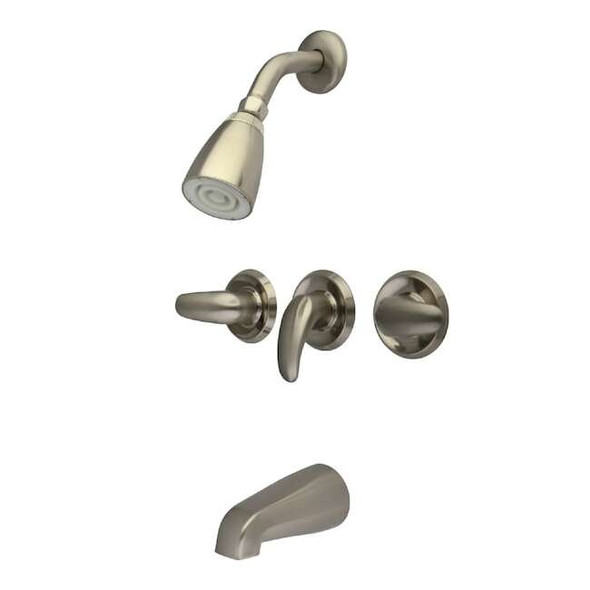 Kingston Brass Tub and Shower Faucet, Brushed Nickel, Wall Mount KB238LL