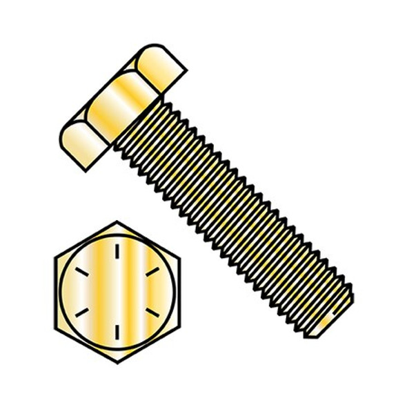 Grade 8, 1/4"-20 Hex Head Tap Bolt, Zinc Yellow Steel, 6-1/2 in L, 100 PK