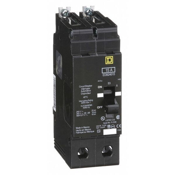 Square D Circuit Breaker,15A,Bolt On,277/480V,2P EDB24015