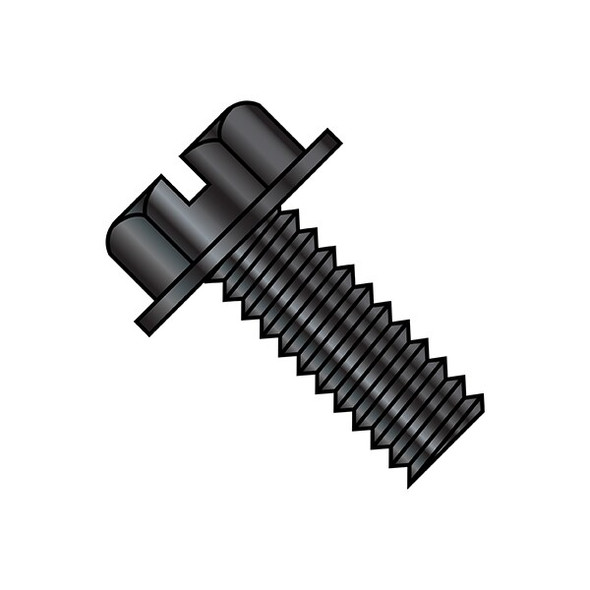 #10-32 x 1 in Slotted Hex Machine Screw, Black Oxide Steel, 4000 PK