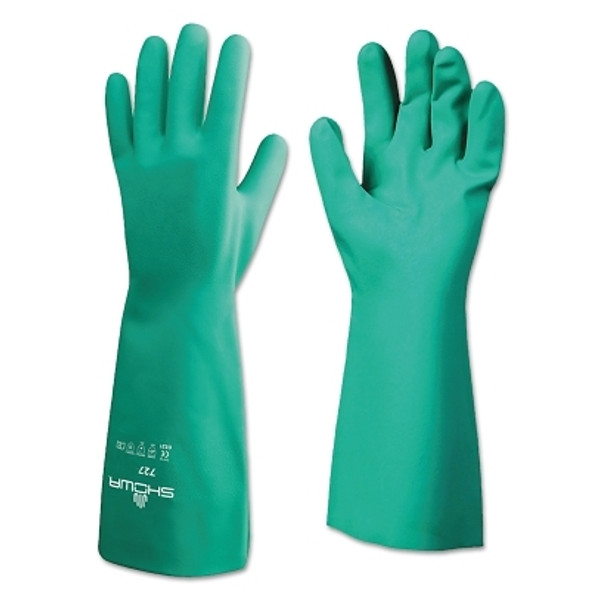 Nitrile Disposable Gloves, Gauntlet Cuff, Unlined Lined, Size 8/Medium, Green