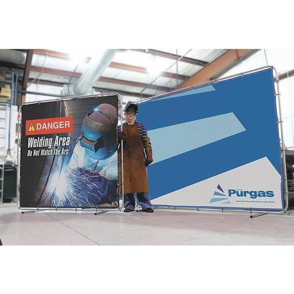 Welding Screen, Danger Shield Your Eyes From the Arc, Vinyl, 13 oz/sq yd., 8 ft W x 6 ft. H, Blue