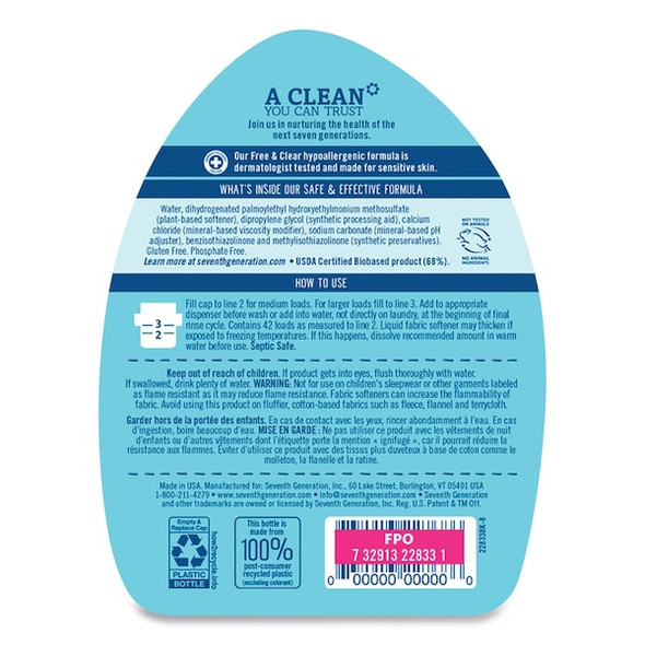 Seventh Generation Fabric Softener, Liquid, Unscented, Clear SEV 22833