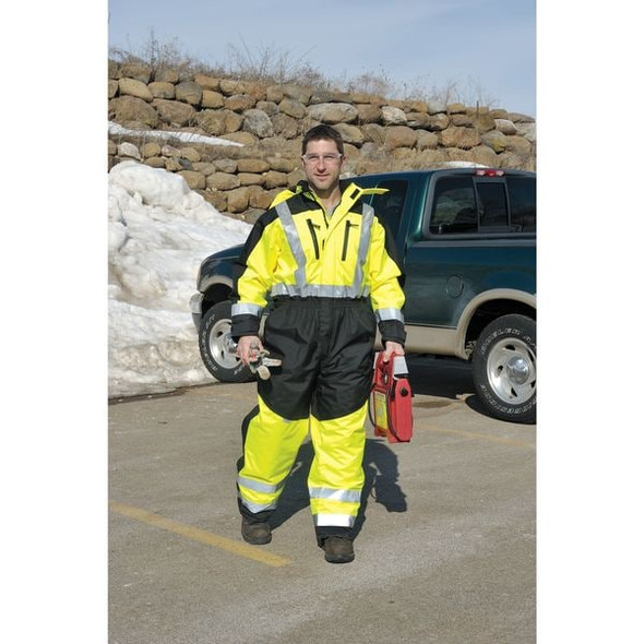 Cold Weather Coverall Rainsuit, Polyester, 31 in Inseam, 36 in to 38 in Waist, 9.8 mil Thickness