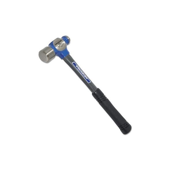 Ball Pein Hammer, Straight Fiberglass Handle, 14 1/2 in, Forged Steel 24 oz Head