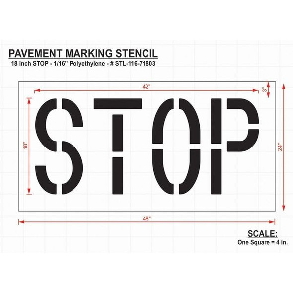 Pavement Stencil, Message, Stop, 18 in Character Height, Highway Gothic Font, Polyethylene, Clear