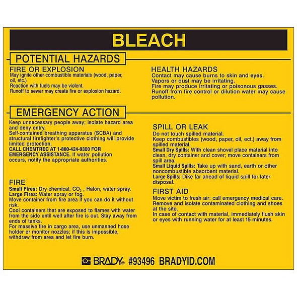 Brady Chemical Label,3-3/4inHx4-1/2inW,PK25 93496