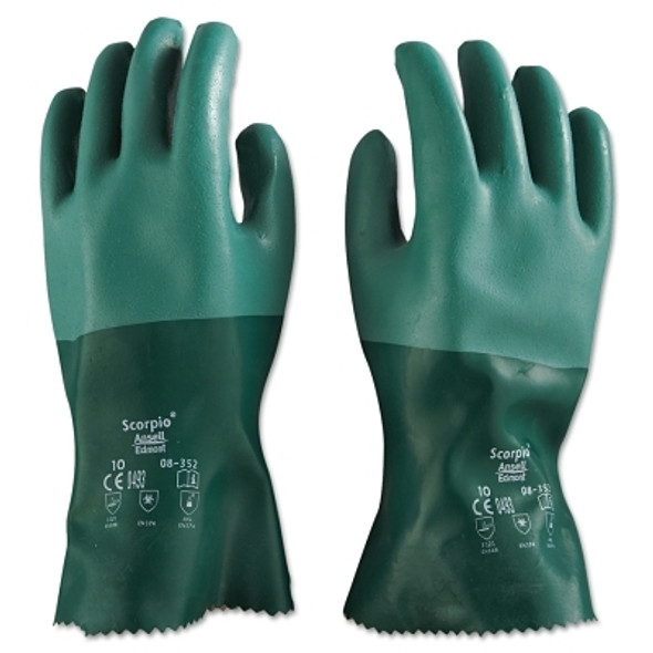 AlphaTec® 08-352 Neoprene Coated Gloves, Rough Finish, Size 10, Green Pack of 12