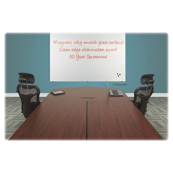 Mooreco Dry Erase Board, Glass, 48 in, 72 in, No Frame Frame, White, Gloss 83845