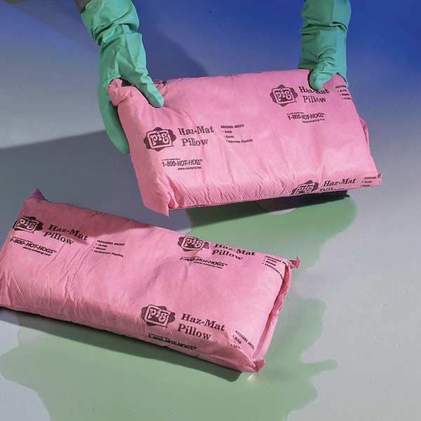 Pig Sorbent Pillow, 6 gal, 8 in x 17 in, Harsh Chemicals, Pink, 10 PK PIL307