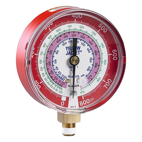Yellow Jacket Test Gauge, 3 1/8 in Dia, Red, 800 psi 49117 Yellow Jacket Test Gauge, 3 1/8 in Dia, Red, 800 psi 49117