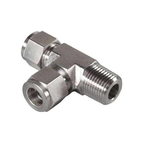 Brennan Industries Tee, SS, Comp 1-4", Comp 1-4", MNPT 1-4" N2605-04-04-04-SS