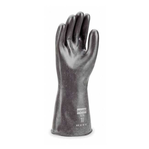 North Chemical Resistant Gloves, Butyl, 11 in L, 16 mil, Black, 7, 1 PR B161/7