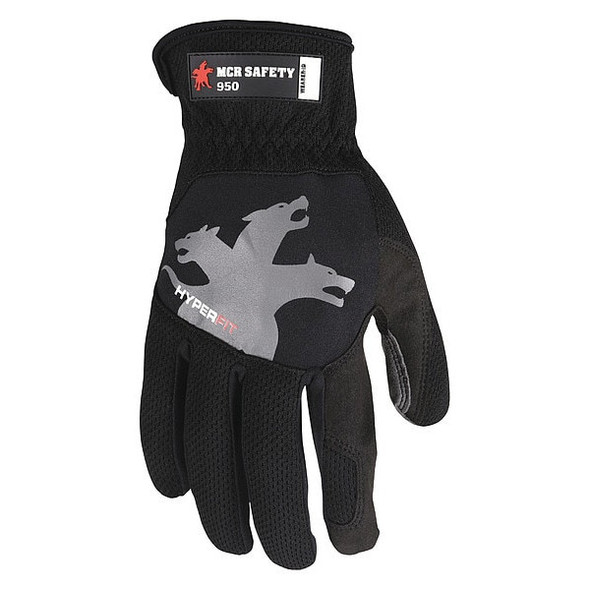 Mcr Safety 950 Mechanics Gloves, Synthetic Leather Palm, Spandex Back, L, Black/Gray 950L