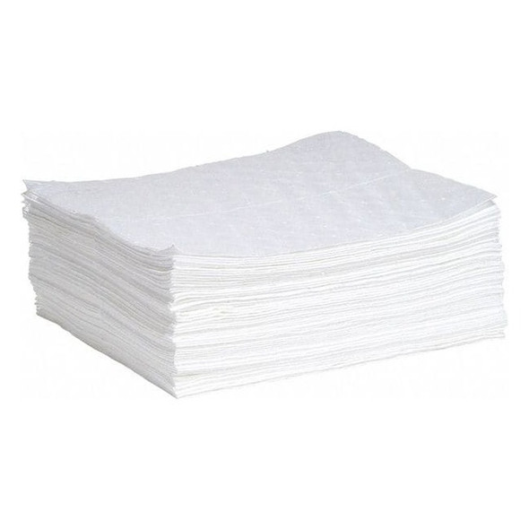 Spilltech Sorbent Pad, 10 gal, 15 in x 19 in, Oil, White, Polypropylene WPD50H
