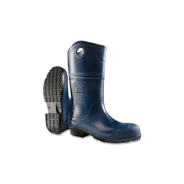 DuroPro® Rubber Boots, Steel Toe, Men's 10, 16 in Boot, Polyblend/PVC, Blue/Black