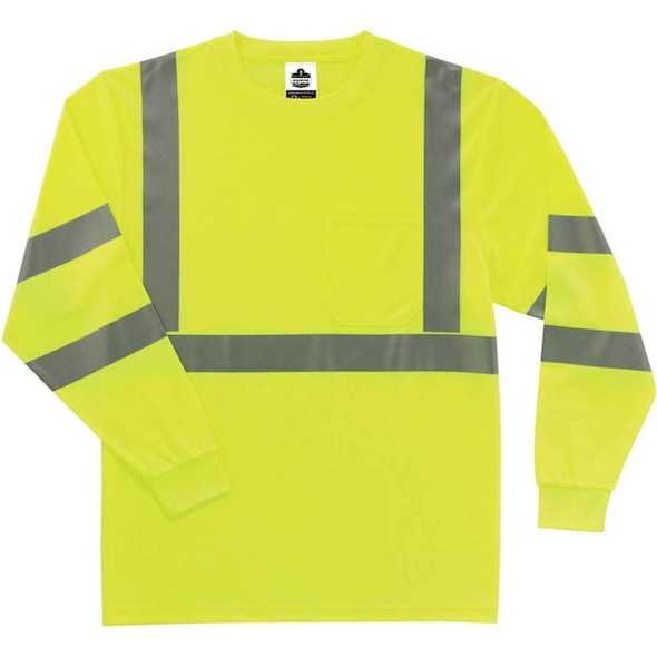 Ergodyne Long Sleeve Hi-Vis Shirt, Polyester, Lime, S 8391