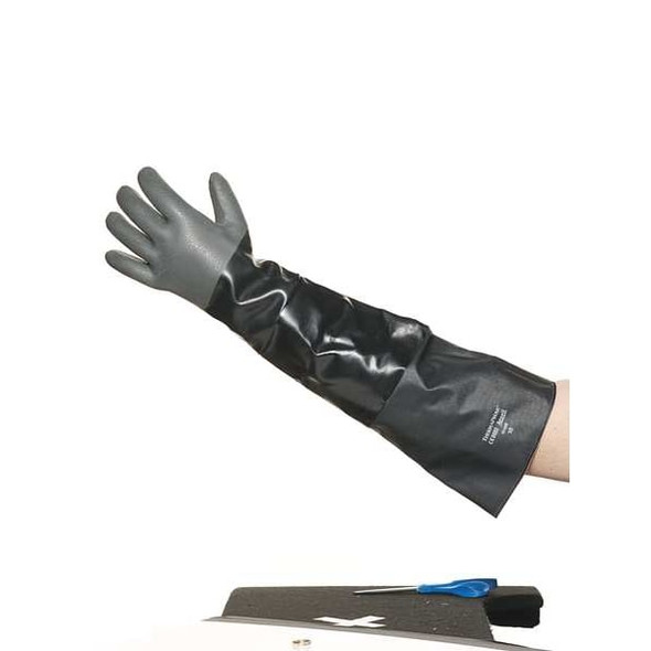 Ansell Solvex 19-026 Chemical Resistant Gloves, Neoprene, 26 in L, 85 mil, Black, 10, 1 PR 19-026