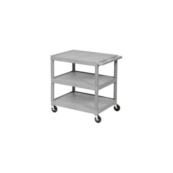 Luxor Plastic Utility Cart w/3 Shelves 300 lb. Capacity 24""L x 18""W x 34""H Gr