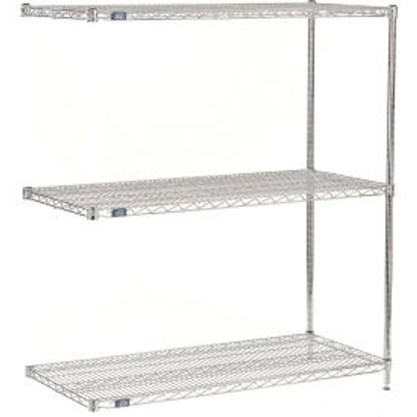 Nexel 3 Shelf Chrome Wire Shelving Unit Add On 72""W x 36""D x 54""H