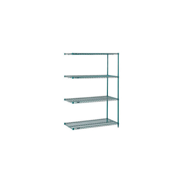 Nexel 4 Shelf Poly-Green Wire Shelving Unit Add On 36""W x 14""D x 63""H