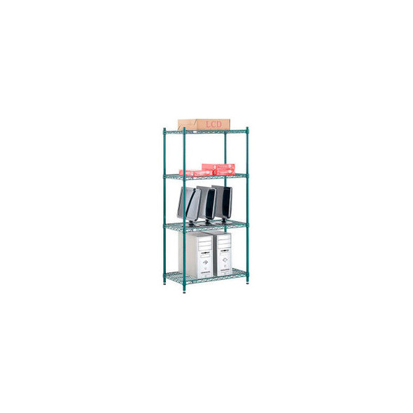 Nexel 4 Shelf Poly-Green Wire Shelving Unit Starter 30""W x 14""D x 54""H