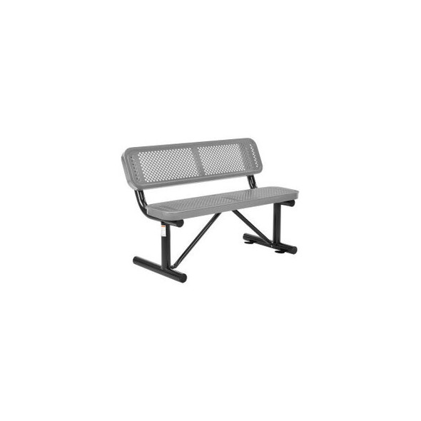 Global Industrial 4' Outdoor Steel Bench w/ Backrest Perforated Metal Gray