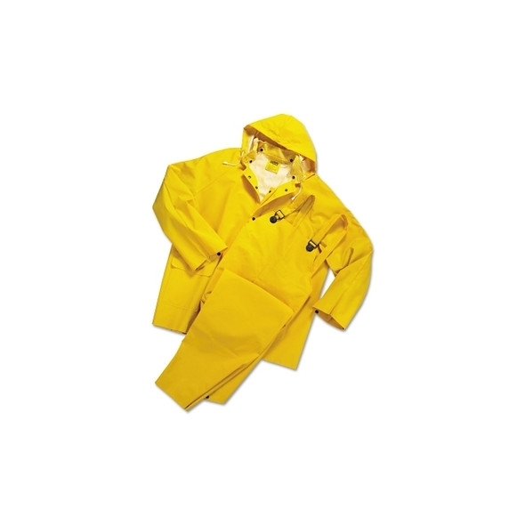 3-Pc Rainsuit, Jacket/Hood/Overalls, 0.35 mm, PVC Over Polyester, Yellow, Small
