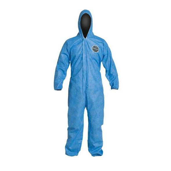 Dupont Hooded Disposable Coverall, 3XL, Blue, SMS, zipper PB127SBU3X002500